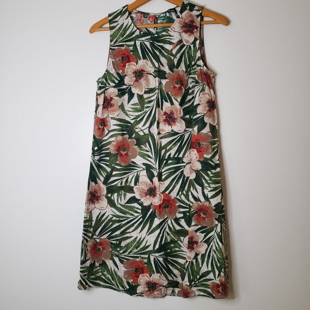 AK Linen Viscose Sleeveless Knee-length Shift Dress Tropical Florals Size 4